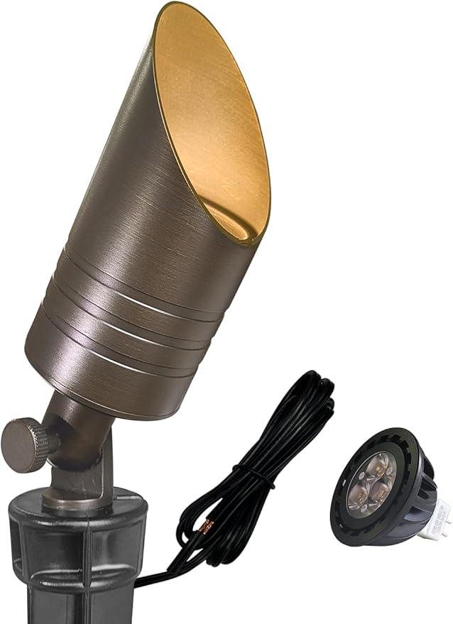 MALORY Brass Landscape Spotlight, 12V AC/DC Low Voltage LED Landscape Lighting by MALORY