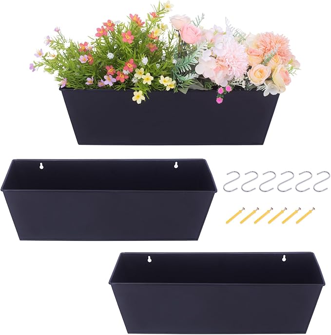 Wall Hanging Planters for Outdoor Plants 16 Inch Large Metal Fence Pots by Holensun