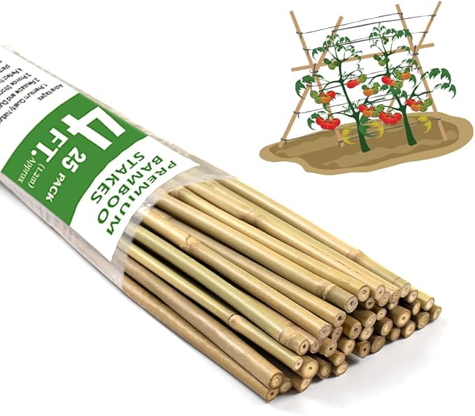 Bamboo Stakes, 4FT Natural Bamboo Garden Stakes, BOVITRO 25Pcs Plant Stakes by BOVITRO