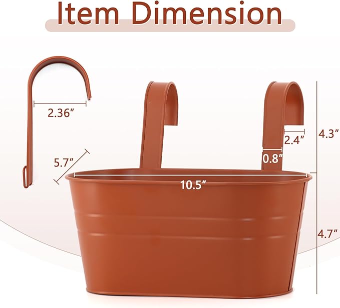 3 Pack Metal Railing Planters, 10.5" Oval Hanging Flower Pots - Image 2