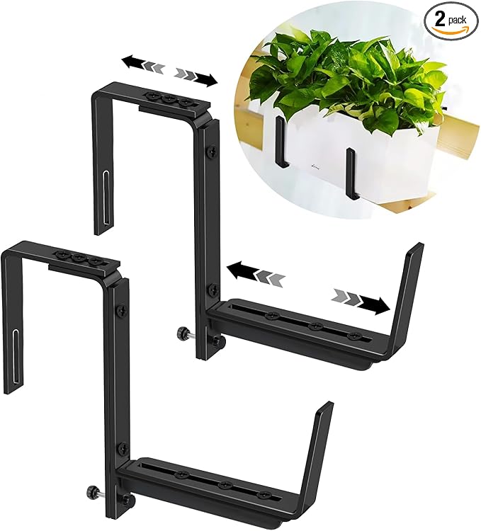 Window Box Brackets, Adjustable Hanging Railing Planter Box Brackets, Heavy by NouraVita
