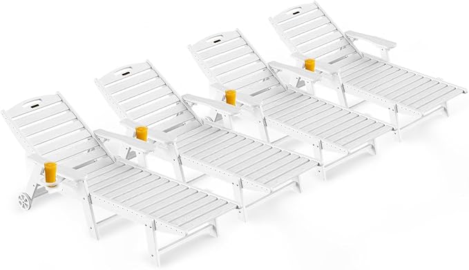Outdoor Lounge Chair Set of 4, All Weather Patio Chaise Lounge Chairs by CIOKEA