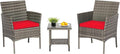 FDW | 3-Piece Patio Furniture Set | Gray & Red | Outdoor Wicker Furniture by FDW