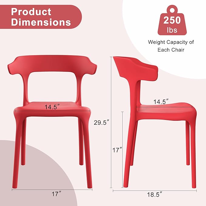 VECELO 4 Pack Plastic Stacking Chairs, Stackable Dining Chairs - Image 3