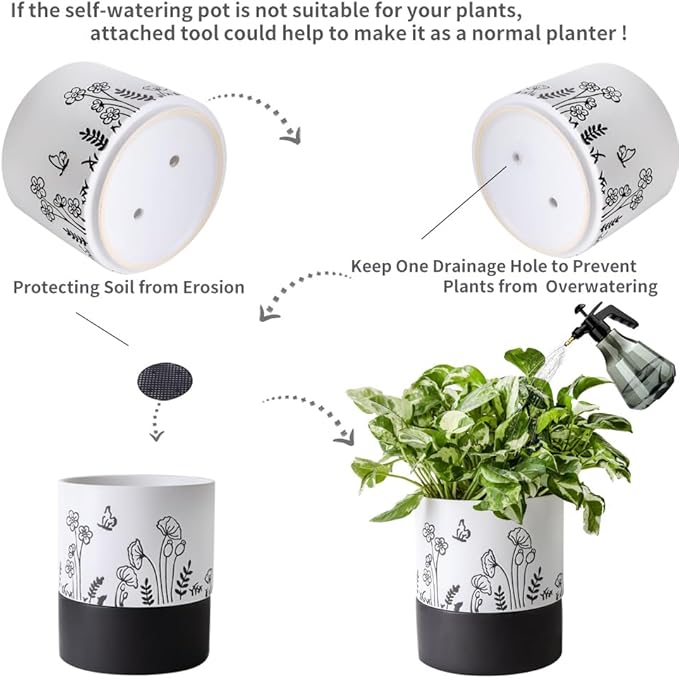 Nihow Self Watering Plant Pot: 6 Inch Ceramic Planter - Image 7