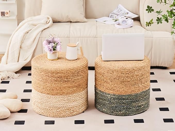 Wimarsbon Ottoman Pouf, Natural Braided Jute Poof, Rustic Handweave Lounge - Image 6
