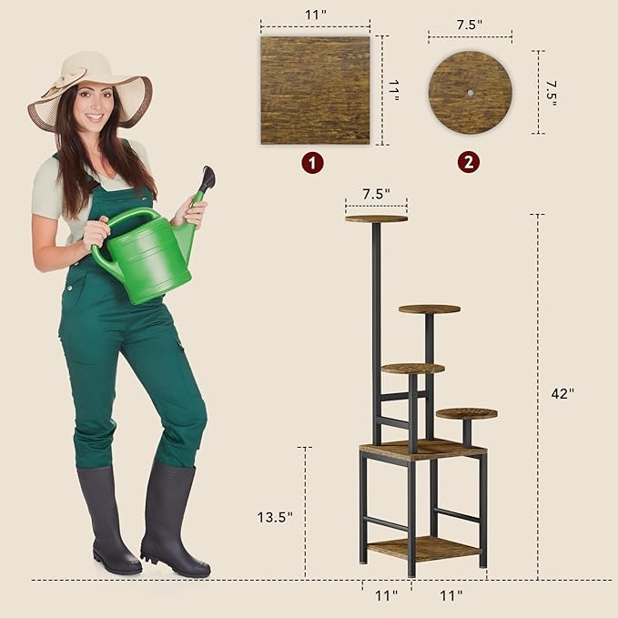 Round Plant Stand Indoor with Grow Light, 5-Tiered Tall Plant Stand Indoor - Image 3