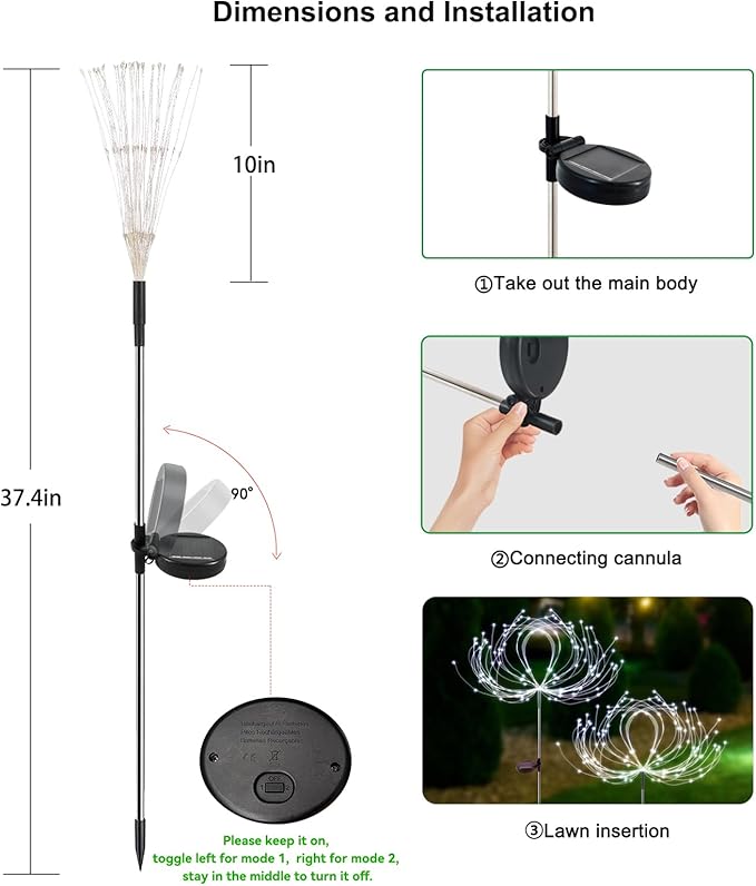 Solar Garden Lights Outdoor Waterproof, 2 Pack 120 LED Solar Firework Lights - Image 6