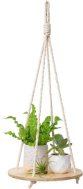 Dahey Hanging Plant Shelf Round Wood Rope Hanging Floating Shelf Boho Home by Dahey