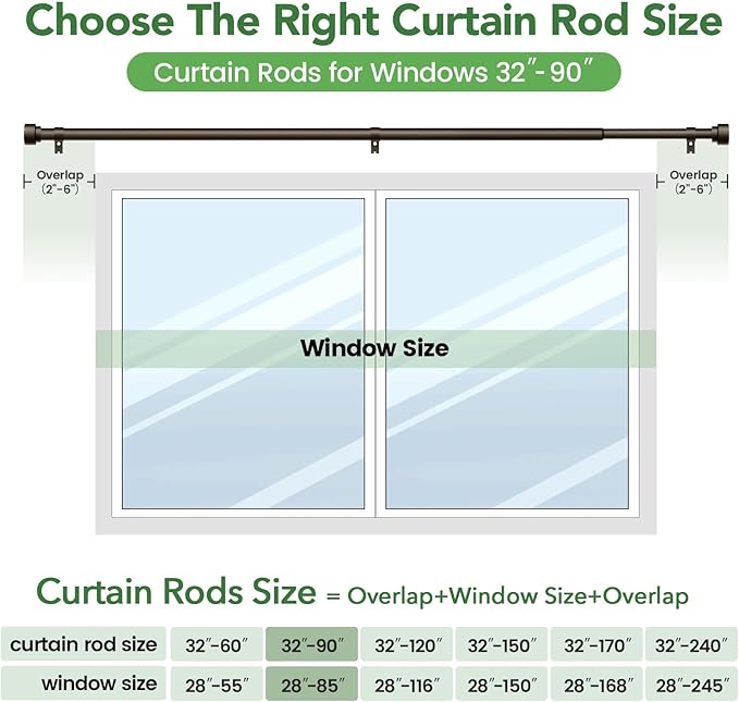Curtain Rods for Windows 48 to 84, 1 Inch Adjustable Heavy Duty Long Window - Image 7