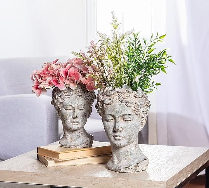 Abbott Collection Goddess Head Planter – Large Cement Indoor and Outdoor - Image 7