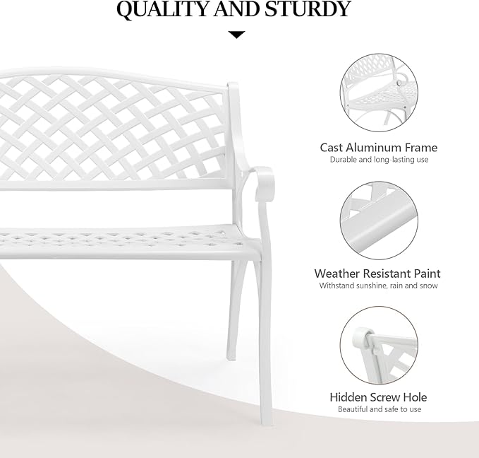VINGLI 40.5" Patio Garden Bench, Anti- Rust Cast Iron Cast Aluminum Frame - Image 5