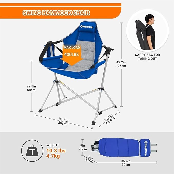 KingCamp Hammock Chair with Footrest – Heavy Duty Swinging Rocking Camping - Image 3