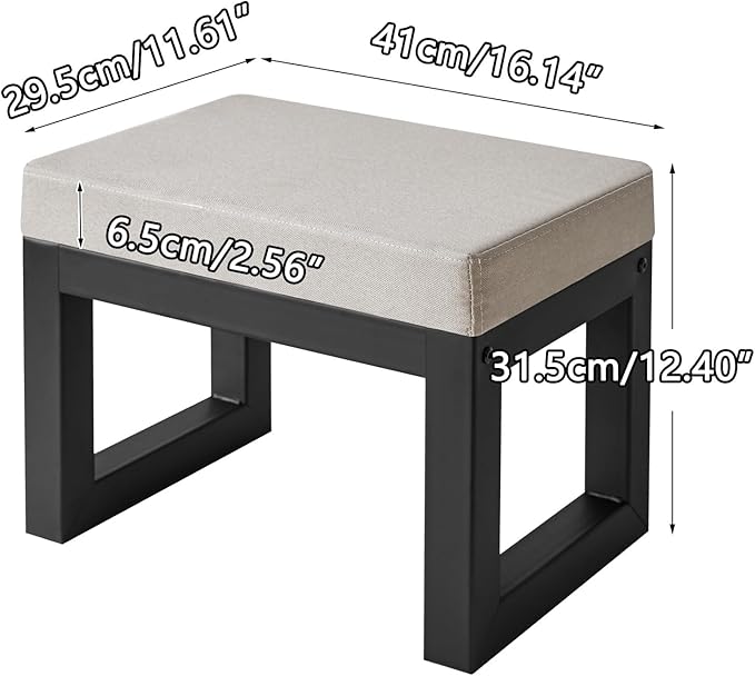 IBUYKE 16 Inch Small Foot Stool Ottoman, Rectangle Linen Foot Rest - Image 3