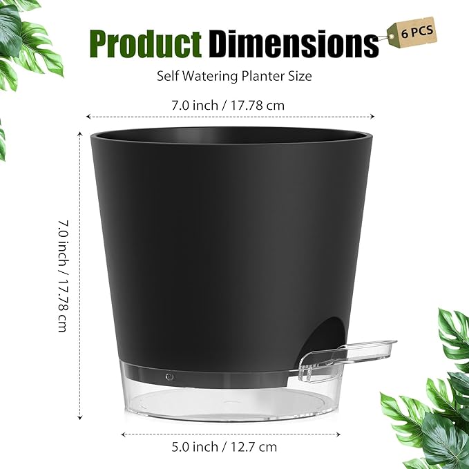 Plant Pots 7 Inch Self Watering Pots, 6 Pack Plastic Planters - Image 5