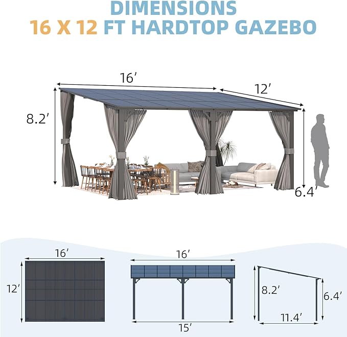 AECOJOY 16' x 12' Gazebo Outdoor Pergola - Image 7