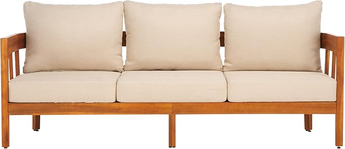 SAFAVIEH Outdoor Collection Owen Acacia Solid Wood Natural/Taupe Cushion - Image 11