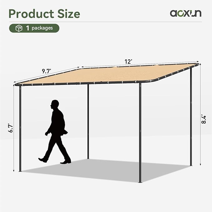 Aoxun 10x12 Lean to Gazebo Outdoor Pergola - Image 3