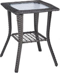 VINGLI Outdoor Side Table with Storage Wicker Patio Side Table, Tempered Glass by VINGLI