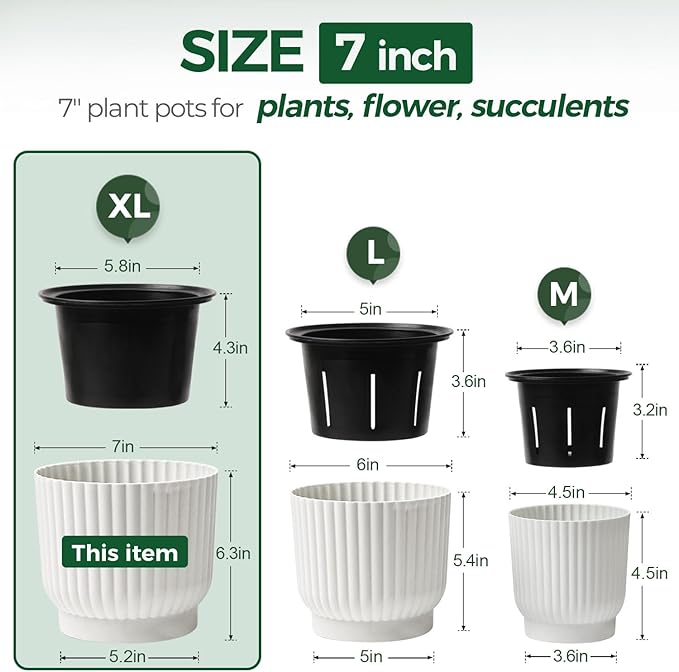 T4U 7 Inch Self Watering Pots for Indoor Plants, 4 Pack Plant Pots, Self - Image 2