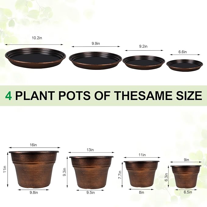 Plant Planters Pots Set of 4 Pack 13 Inch，Large Plastic Flower Pot - Image 7