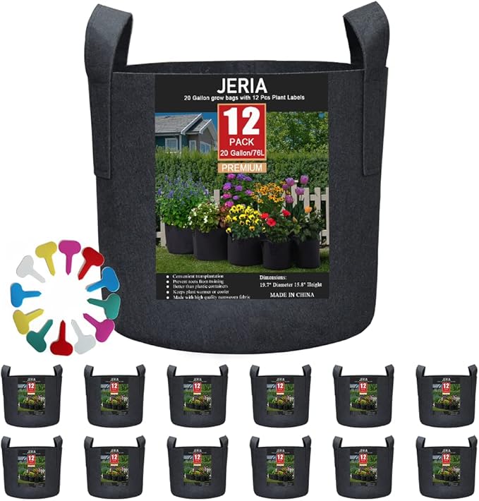 JERIA 12-Pack 20 Gallon Grow Bags, 300G Thickened Nonwoven Garden Pots by JERIA