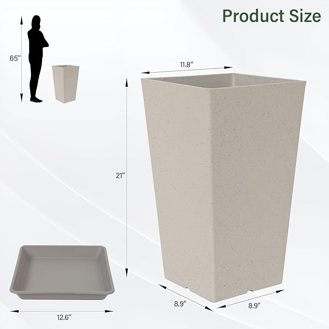 Set of 2 Tall Planter, 21 inch Large Plastic Planter - Image 3