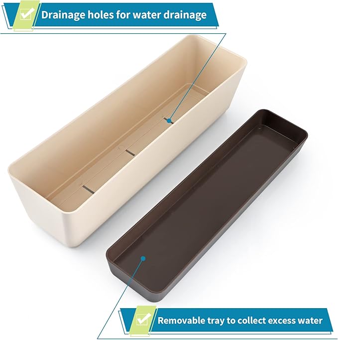 Skelang 3 Pcs Rectangular Plant Pot, 16.7" Flower Planter Box, Windowsill - Image 4