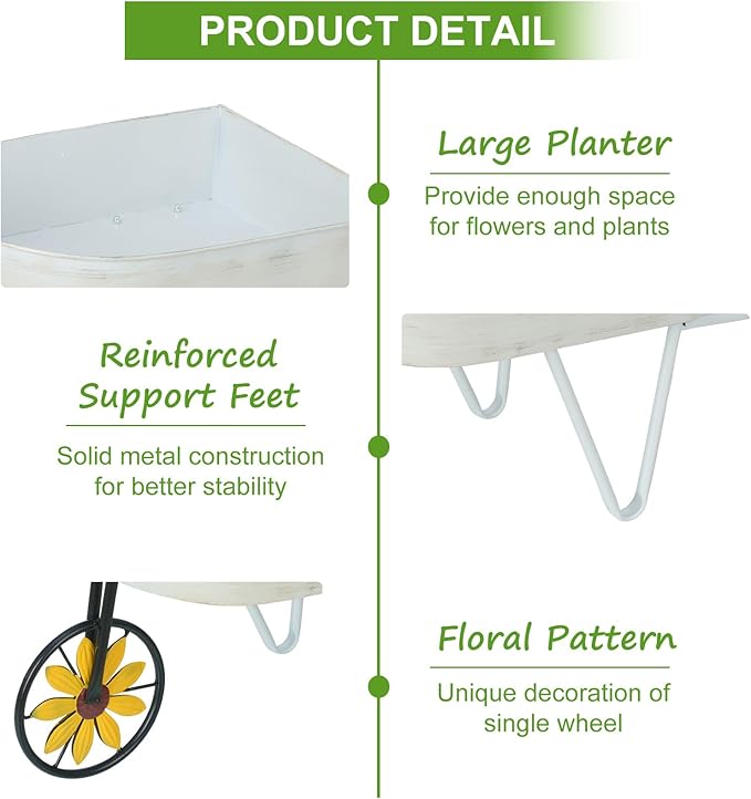 BAYN Metal Wheelbarrow Flower Cart Planter, 2 Packs Plant Stands - Image 4