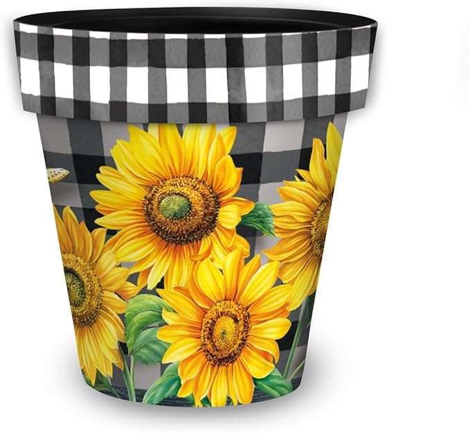 Briarwood Lane Checkered Sunflowers Decorative Medium Planter by BriarwoodLane