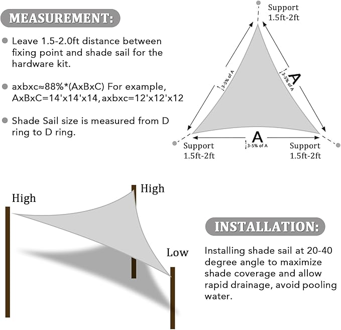 Shade&Beyond Triangle Sun Shade Sail 16'X16'X16' Permeable Canopy Light Grey - Image 6