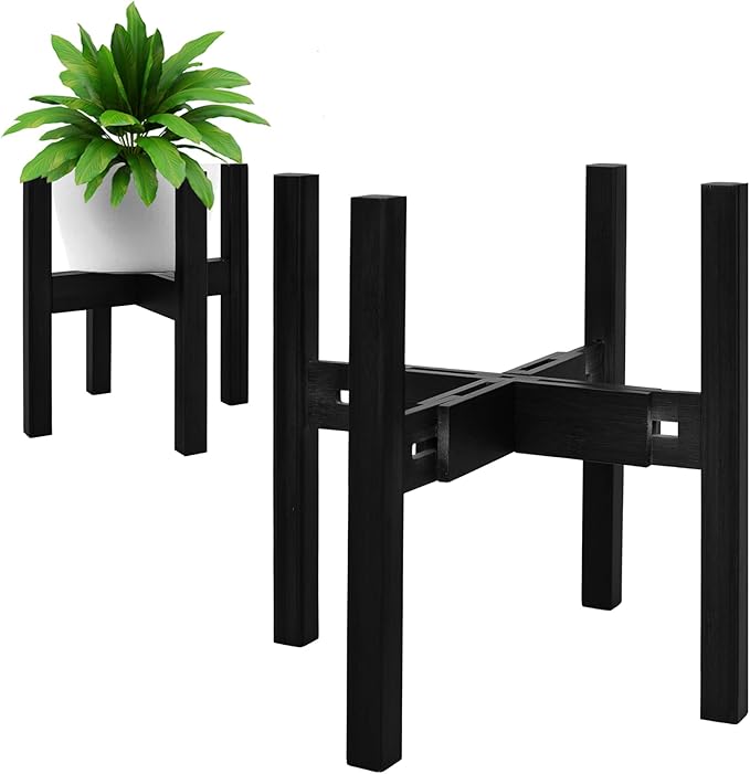 Adjustable Plant Stand Indoor, Bamboo Mid Century Modern Plants Stands by PlantsHomeFun
