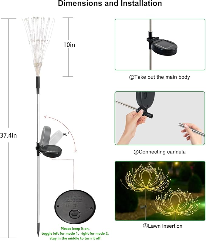 Solar Garden Lights Outdoor Waterproof, 2 Pack 120 LED Solar Firework Lights - Image 6