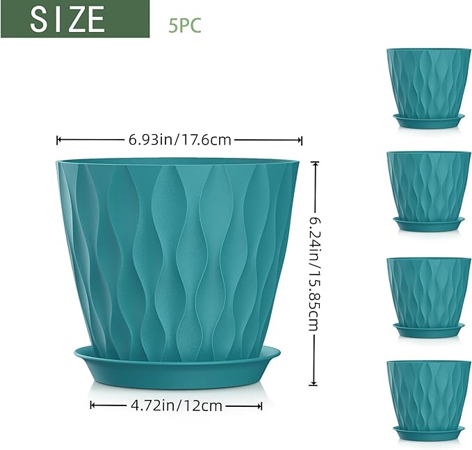7 Inch Plant Pots 5 Pack, Flower Planters - Image 2