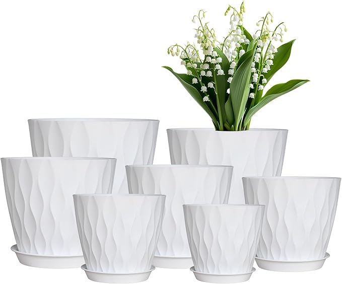 Flower Pots, 7/6.5/6/5.5/5/4.5/4 inch Plastic Plant Pots, 7 Pack Planter by LesOasis