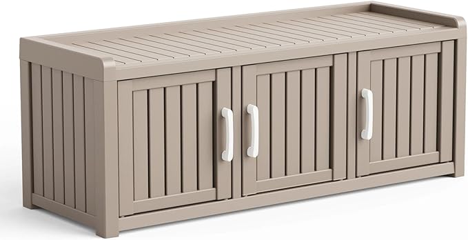 3 Doors Shoe Bench, Waterproof & UV-Resistant, Resin Shoe Cabinet Indoor & by Outdoorchairs