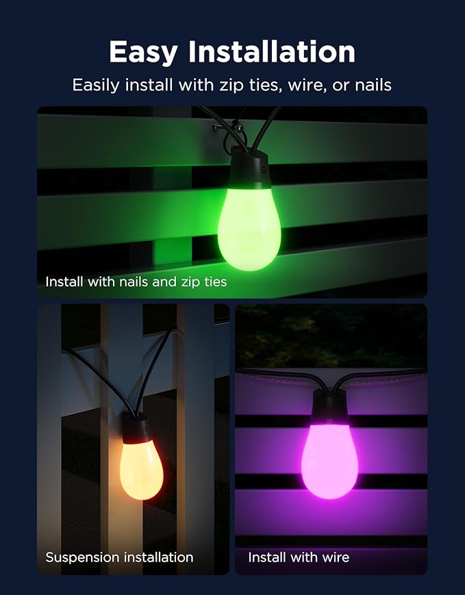 Govee S14 Bulb Outdoor String Lights 2, 48ft Smart RGBIC Warm White Patio Lights - Image 6