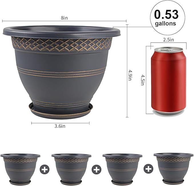 6 Pack 8 Inch Plant Pots, Plastic Flower Pot - Image 4