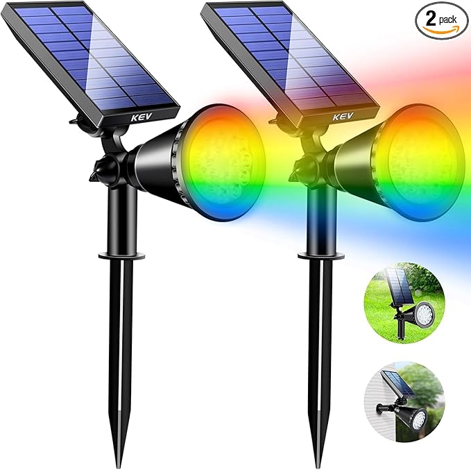 KEV Solar Spot Lights Outdoor, 18 LEDs Color Changing RGB Solar Flood Lights by KEV