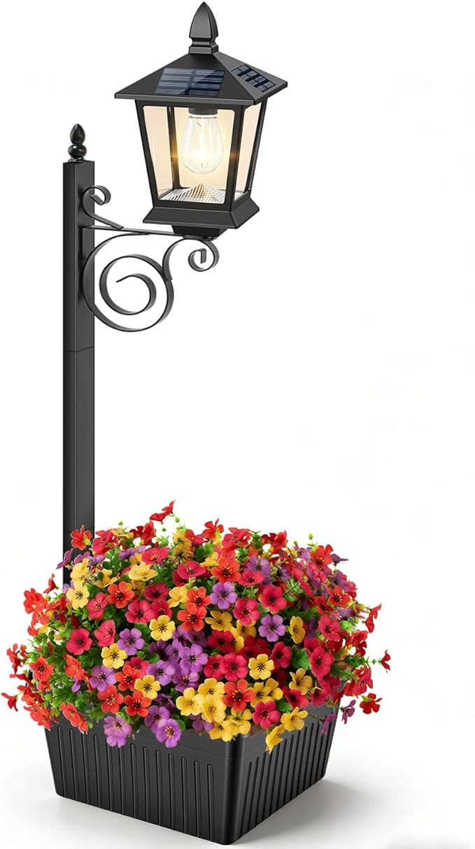 2 in 1 Outdoor Flower Pots, 35” Solar Lamp Post Light by TOWPONICS