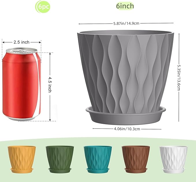 6 Inch Plant Pots, 6 Pack Indoor Flower Pots, Planters - Image 2