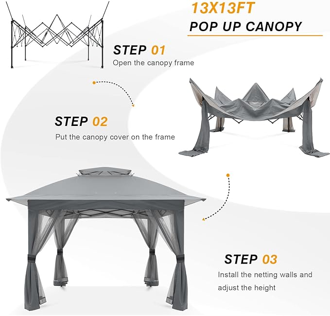 COOSHADE 13x13 Pop Up Gazebo Tent Outdoor Canopy Patio Shelter - Image 4