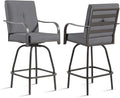 Patio Swivel Bar Stools Set of 2, Outdoor Bar Height Swivel Chairs by STRPRETTYBASIC