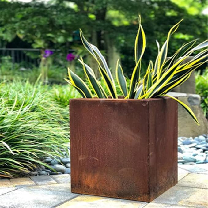 Corten Steel Planter Box Metal Outdoor Planter Large Square Cube Rustic 32 Inch - Image 9
