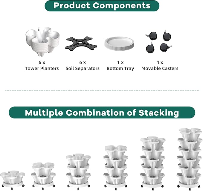 Strawberry Vertical Planters, 6 Tiered Stacking Tower Garden, Stackable Herb - Image 7