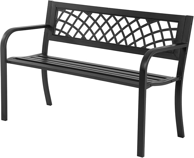Garden Bench, Outdoor Benches, Iron Steel Frame Patio Bench - Image 8