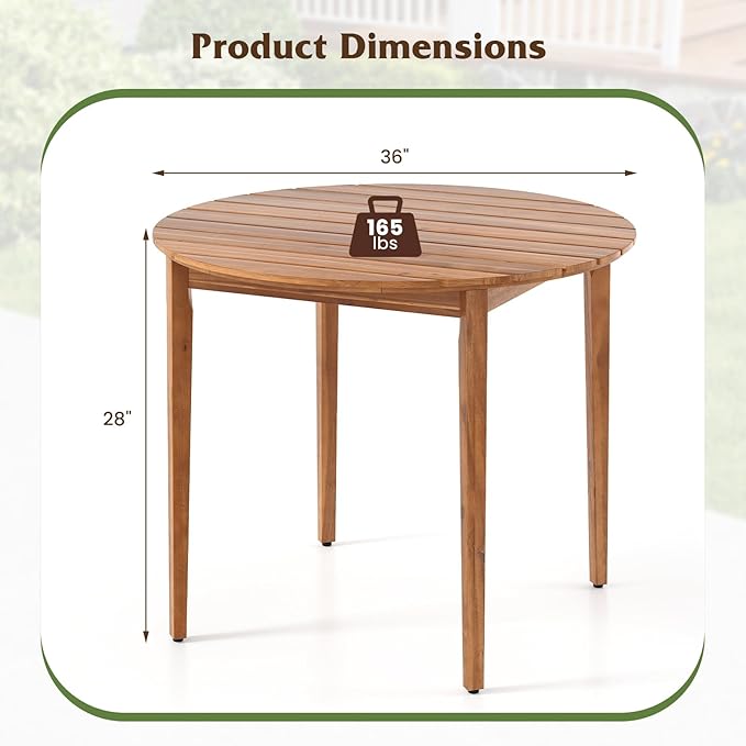 Tangkula 36" Round Outdoor Dining Table - Image 3