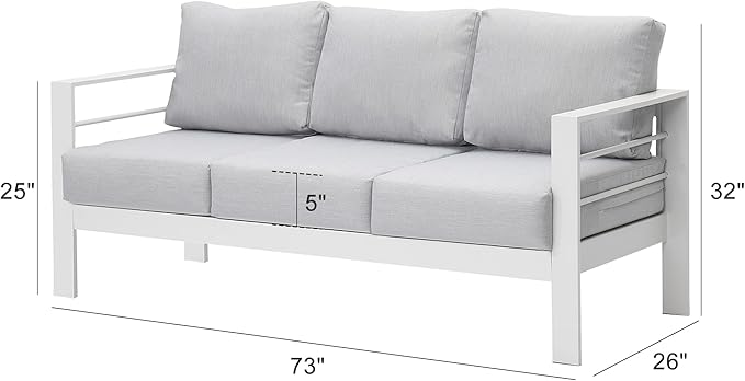 Wisteria Lane Patio Furniture Aluminum Sofa, All-Weather Outdoor 3 Seats Couch - Image 3