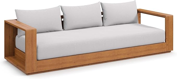 Modway Tahoe Acacia Wood Outdoor Patio Sofa in Natural Light Gray - Image 3