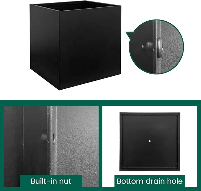 Galvanized Steel Planter Box Black Metal Planter 20Inch Large Square Indoor - Image 8